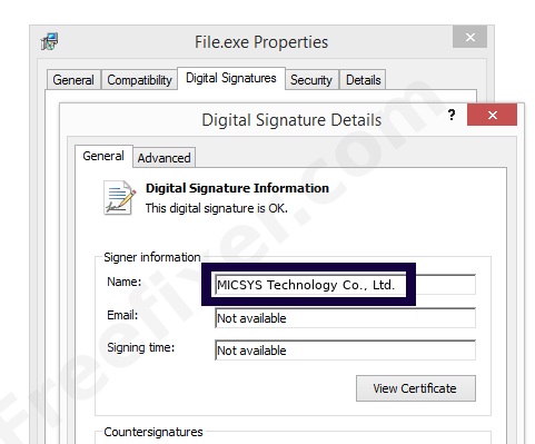 Screenshot of the MICSYS Technology Co., Ltd. certificate